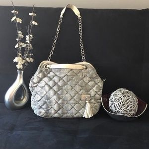 quilted bag with silver chain handle